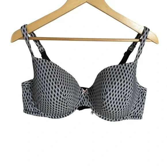 Cacique 44DD Black White Geometric Print Full Coverage Underwire Bra - Picture 1 of 6